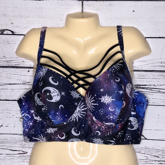 Rosegal NWT Sz US 22 4X Sun Moon Constellation Underwire Bathing Suit Bikini Top - Picture 2 of 5